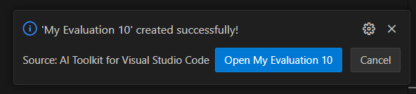 Screenshot showing the Open Evaluation dialog in Foundry Toolkit.