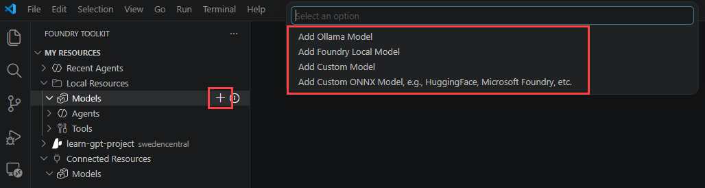 Select model type to add