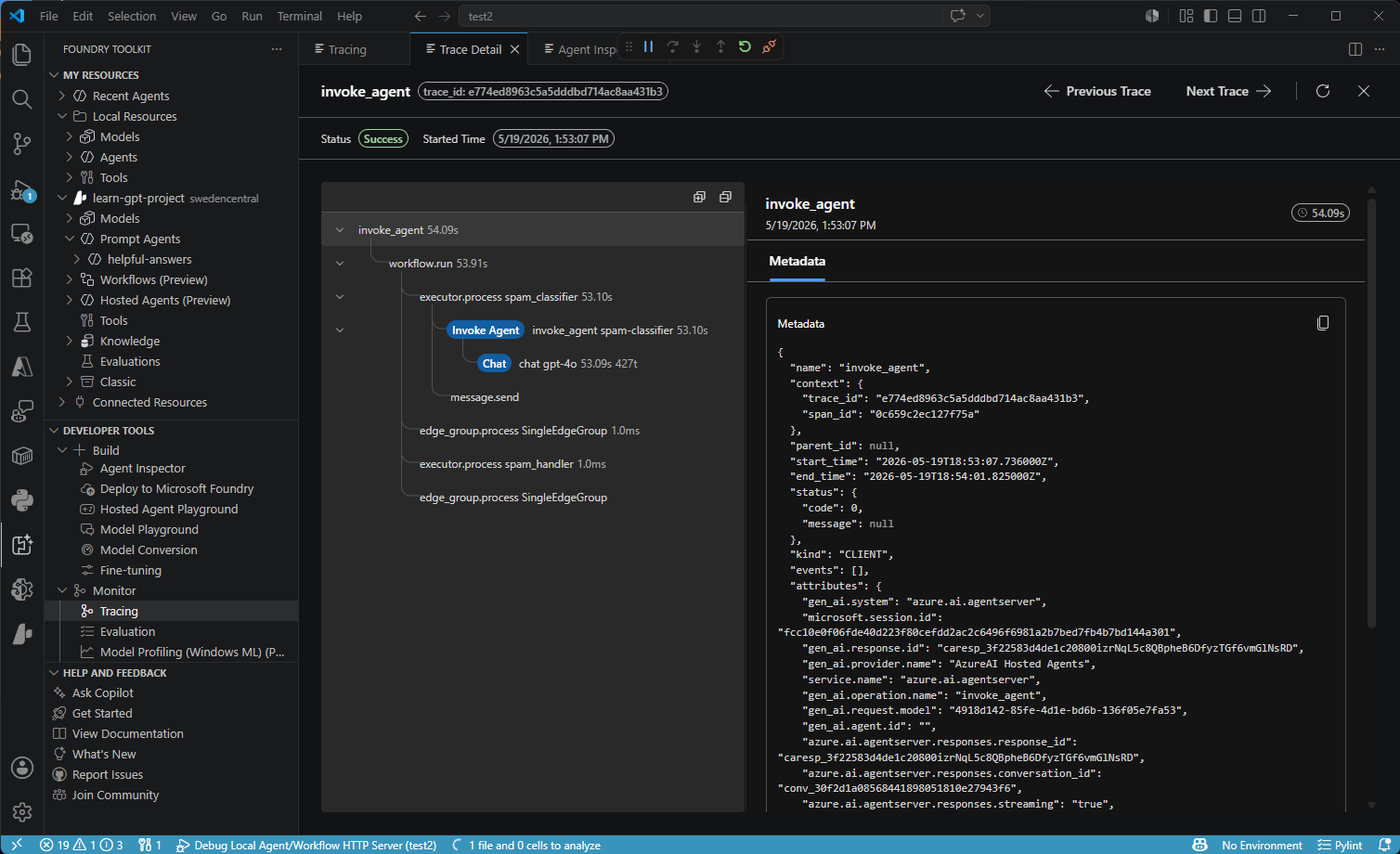 Screenshot showing the Tracing interface with tools for monitoring AI applications